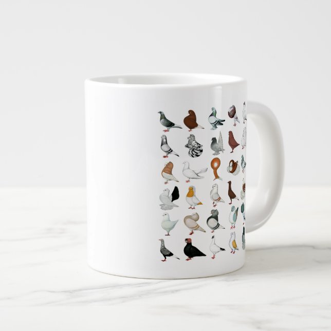 36 Pigeon Breeds Giant Coffee Mug (Front Right)