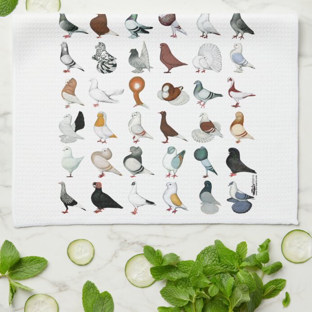 36 Pigeon Breeds Towel (Folded)