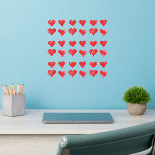 36 Red Hand Drawn Hearts (approx 1.5" wide) on 12" Wall Decal