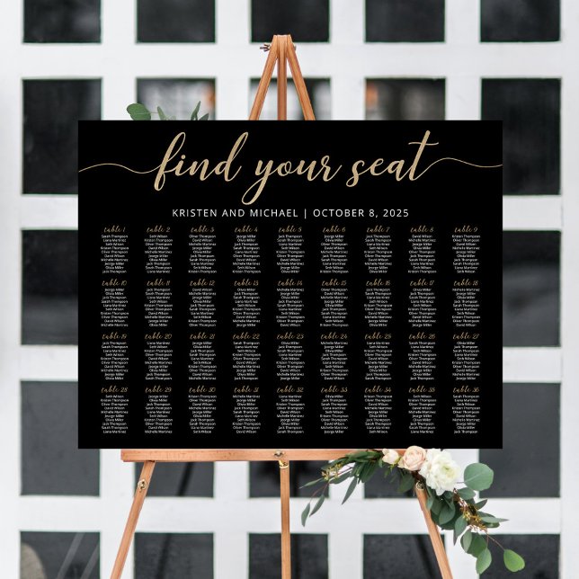 36 Tables Find Your Seat Black Seating Chart Foam Board (Creator Uploaded)