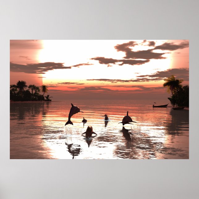 36"x24" paper poster w "Frolic at Sunset" image (Front)
