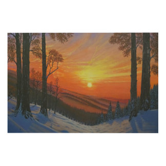 36"x24" Wood Wall Art - "Sunset Over Snowy Forest"
