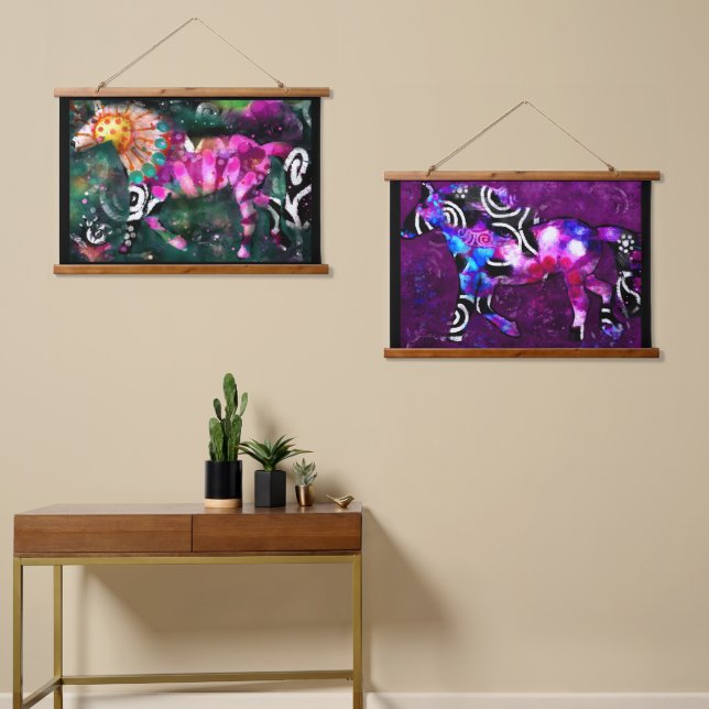 36"x26" Set of Two Tapestries Abstract Horses (Asymmetrical)