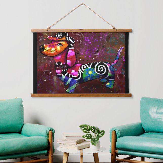36"x26" Wall Tapestry Whimsical Dachshund Dog  (Living Room)
