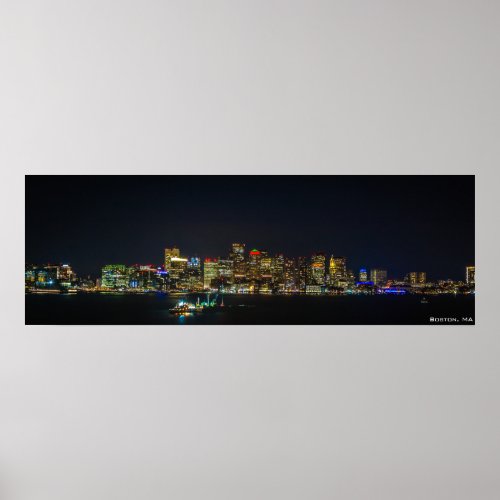 36 x 12 Boston Skyline at Night Poster