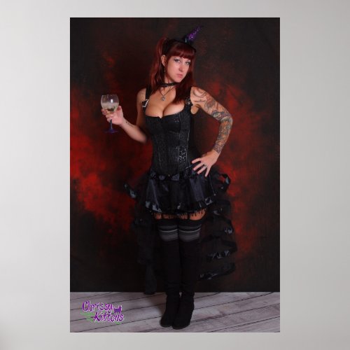 36 x 24 Chrissy Kittens Purple Witch Hat Poster
