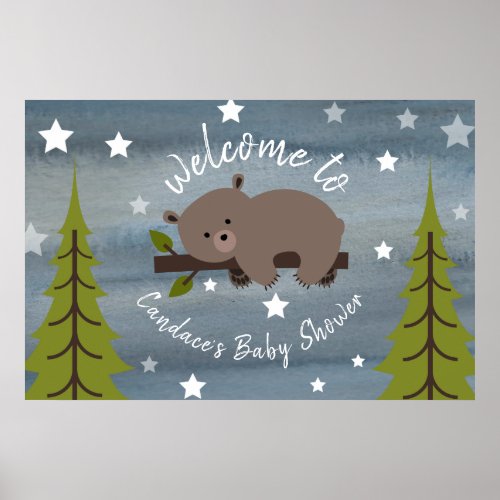 36 x 24 Sleepy Bear Baby Shower Poster
