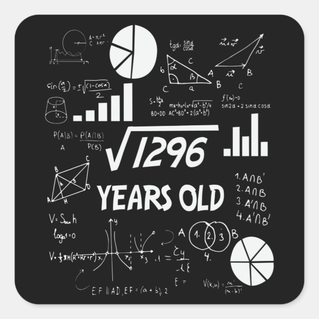  36 Year Old Bday Math Teacher 36th Birthday Gift Square Sticker (Front)