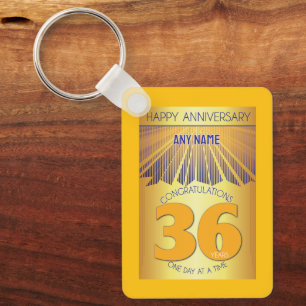 36 Year Sober Anniversary Golden Ray 12 Step Keychain