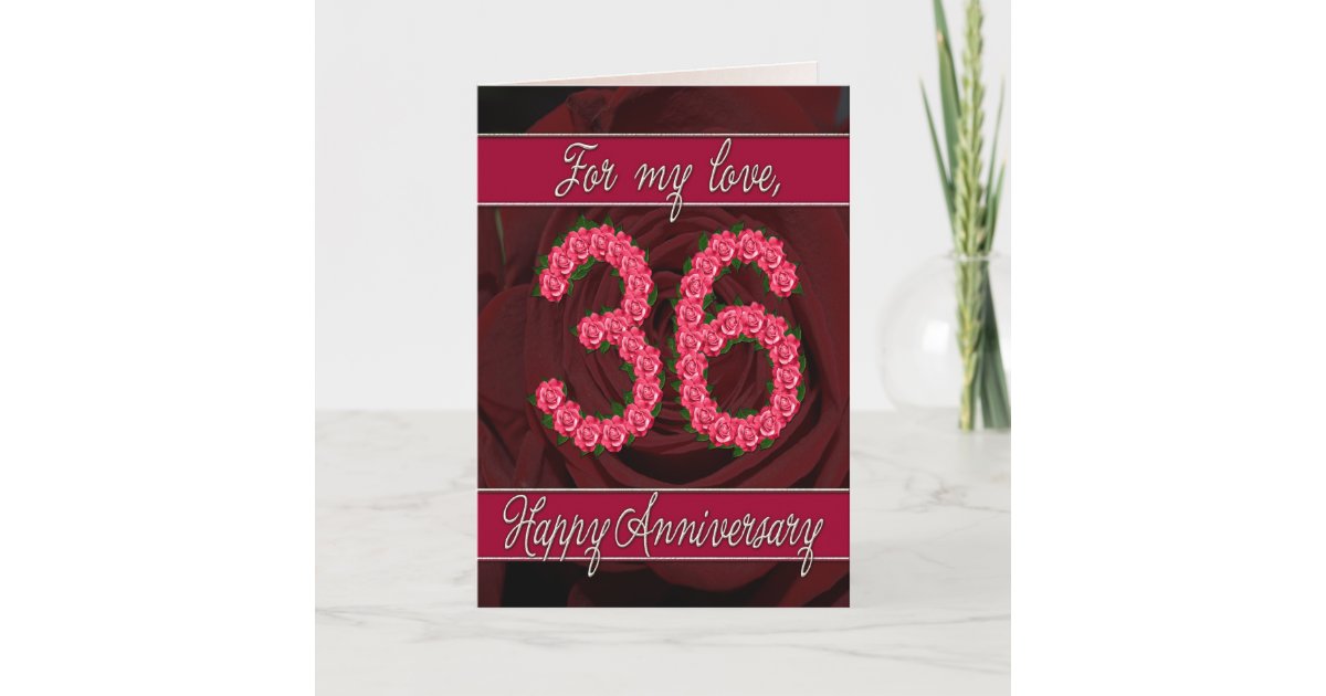 36th anniversary card with roses and leaves