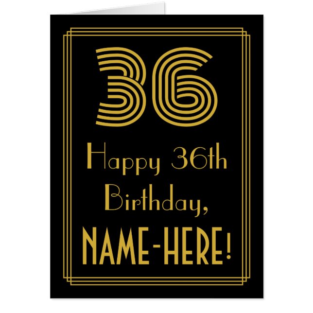 36th Birthday: Art Deco Inspired Look “36” + Name Card (Front)