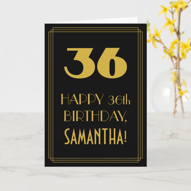 36th Birthday ~ Art Deco Inspired Look "36" & Name Card (Yellow Flower)