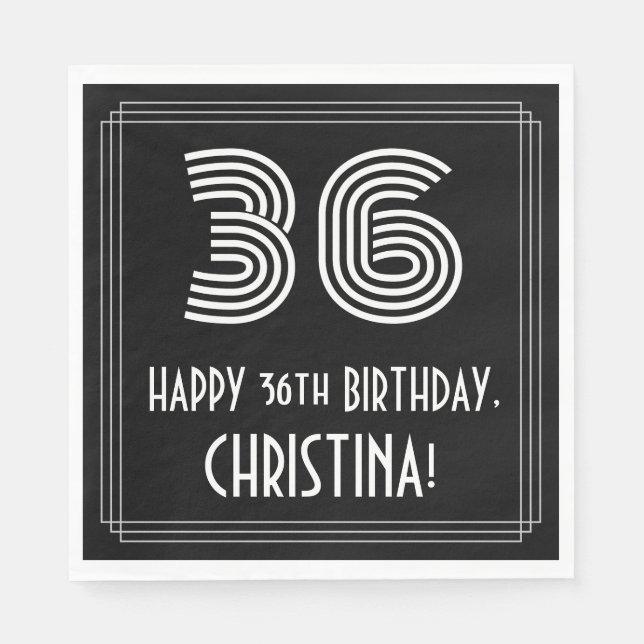36th Birthday: Art Deco Inspired Look "36" + Name Napkins (Front)