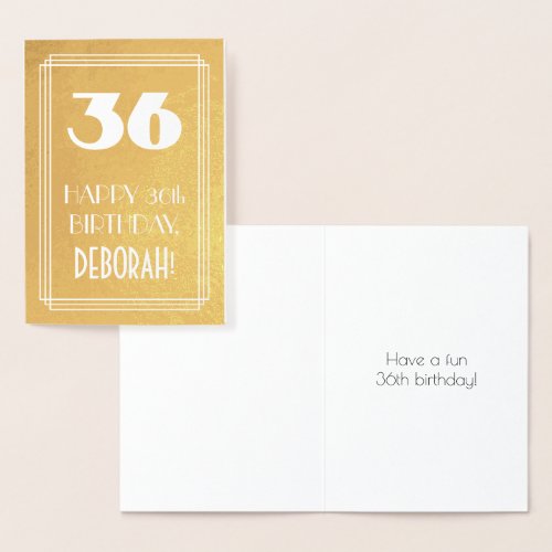 36th Birthday  Art Deco Style 36  Custom Name Foil Card