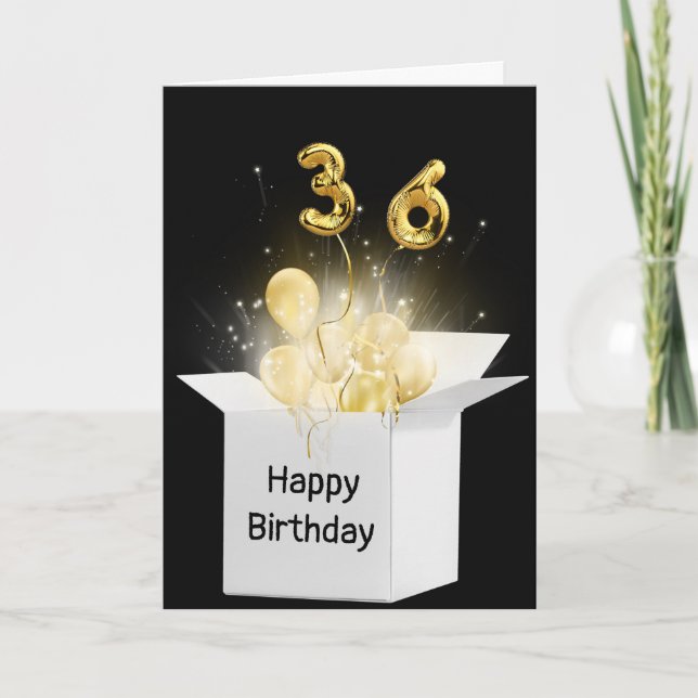 36th Birthday Balloons In White Box Card (Front)