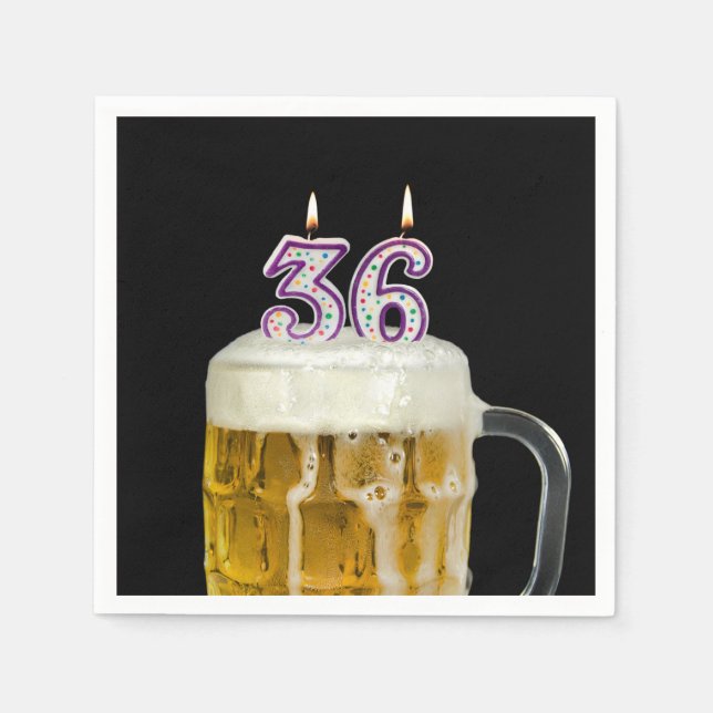 36th Birthday Beer on black Napkins (Front)