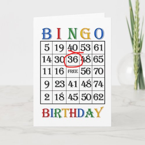 36th Birthday Bingo card