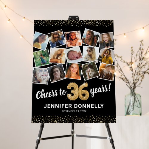 36th Birthday Black Gold Photo Party Foam Board