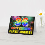 [ Thumbnail: 36th Birthday: Bold, Fun, Fireworks, Rainbow 36 Card ]