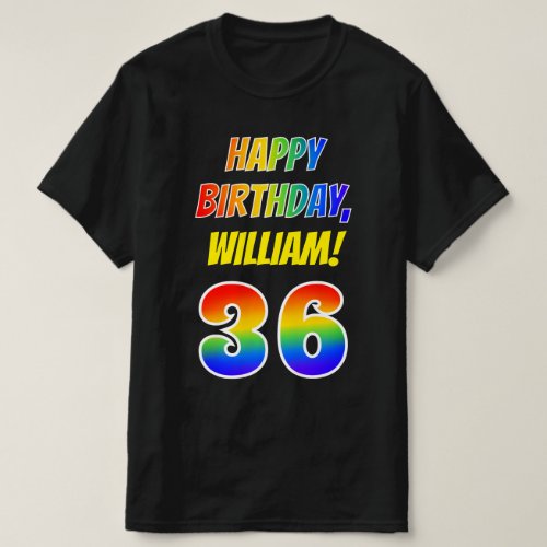 36th Birthday  Bold Fun Rainbow 36 Custom Name T_Shirt