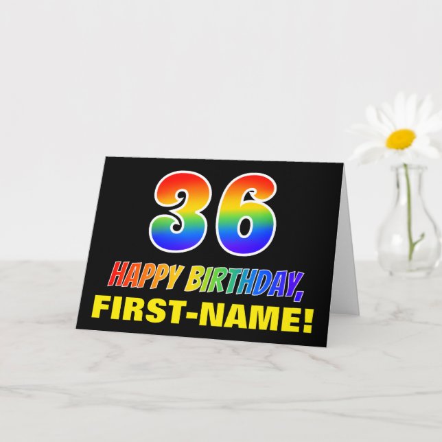 36th Birthday: Bold, Fun, Simple, Rainbow 36 Card (Small Plant)