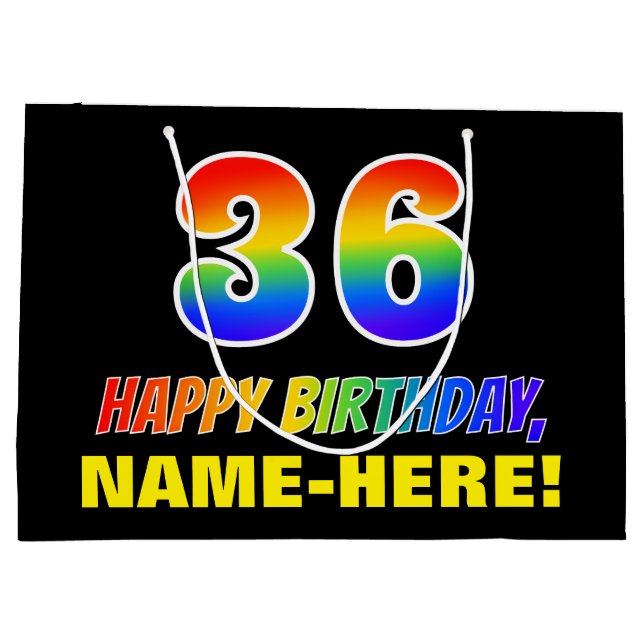 36th Birthday: Bold, Fun, Simple, Rainbow 36 Large Gift Bag (Back)