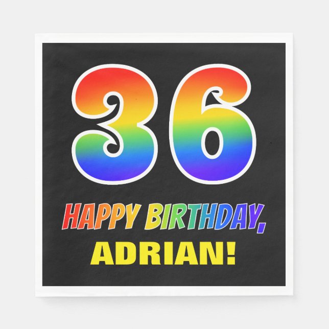 36th Birthday: Bold, Fun, Simple, Rainbow 36 Napkins (Front)