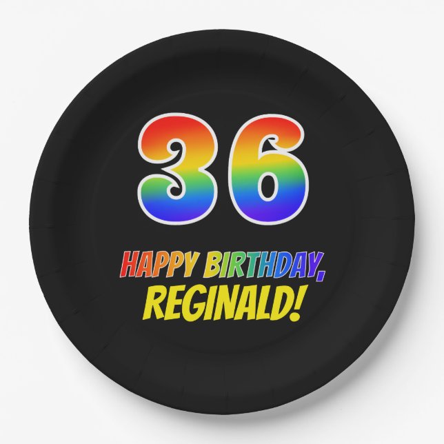 36th Birthday: Bold, Fun, Simple, Rainbow 36 Paper Plates (Front)