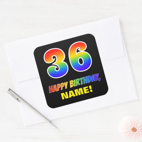 36th Birthday Bold Fun Simple Rainbow 36 Square Sticker