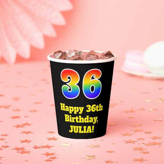 36th Birthday: Colorful, Fun, Exciting, Rainbow 36 Paper Cups (Insitu)