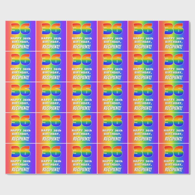 36th Birthday: Colorful, Fun Rainbow Pattern # 36 Wrapping Paper (Flat)