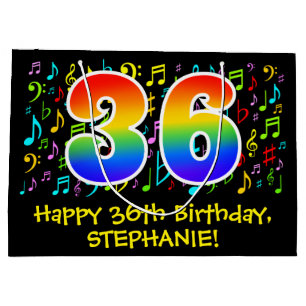 36th Birthday - Colorful Music Symbols, Rainbow 36 Large Gift Bag