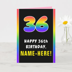 36th Birthday: Colorful Rainbow # 36, Custom Name Card