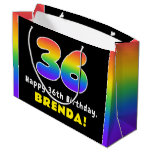 [ Thumbnail: 36th Birthday: Colorful Rainbow # 36, Custom Name Gift Bag ]