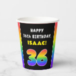 [ Thumbnail: 36th Birthday: Colorful Rainbow # 36, Custom Name Paper Cups ]
