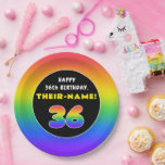 [ Thumbnail: 36th Birthday: Colorful Rainbow # 36, Custom Name Paper Plates ]
