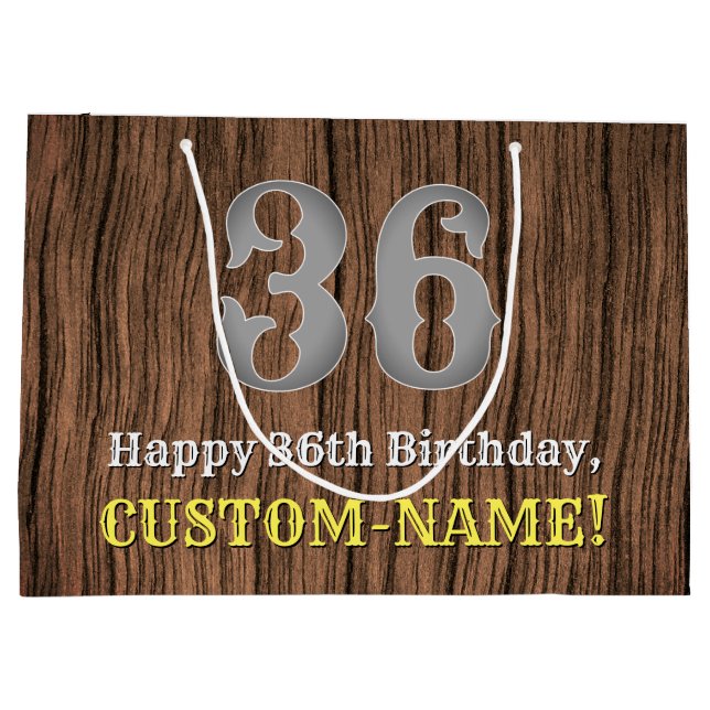 36th Birthday: Country Western Inspired Look, Name Large Gift Bag (Back)