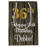 [ Thumbnail: 36th Birthday: Elegant Faux Gold Look #, Faux Wood Gift Bag ]