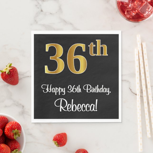 36th Birthday ~ Elegant Luxurious Faux Gold Look # Napkins (Insitu)
