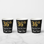 [ Thumbnail: 36th Birthday - Elegant Luxurious Faux Gold Look # Paper Cups ]