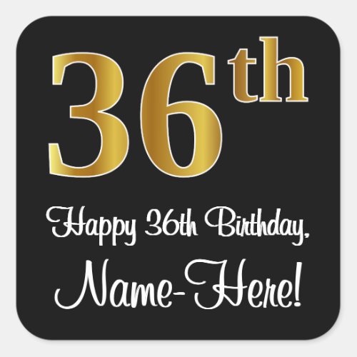 36th Birthday  Elegant Luxurious Faux Gold Look  Square Sticker