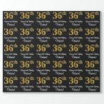 [ Thumbnail: 36th Birthday: Elegant Luxurious Faux Gold Look # Wrapping Paper ]