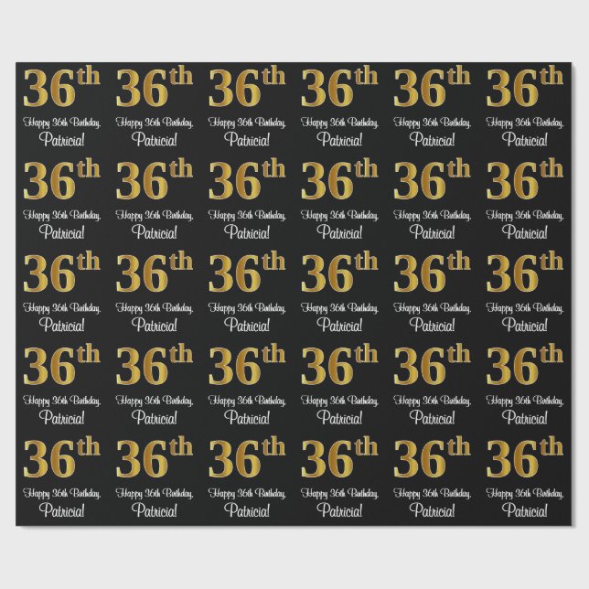 36th Birthday: Elegant Luxurious Faux Gold Look # Wrapping Paper (Flat)
