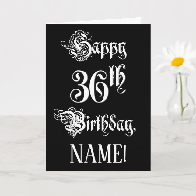 36th Birthday: Fancy, Elegant Script + Custom Name Card (Small Plant)