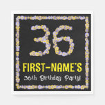 [ Thumbnail: 36th Birthday: Floral Flowers Number, Custom Name Napkins ]