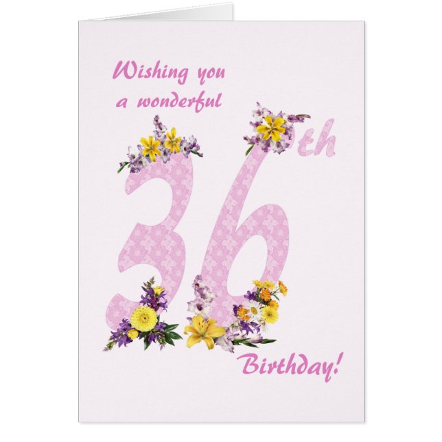 36th Birthday Flower Decorated Numbers Cards (Front)