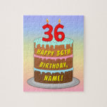 [ Thumbnail: 36th Birthday: Fun Cake and Candles + Custom Name Jigsaw Puzzle ]