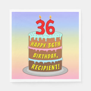 36th Birthday: Fun Cake and Candles + Custom Name Napkins