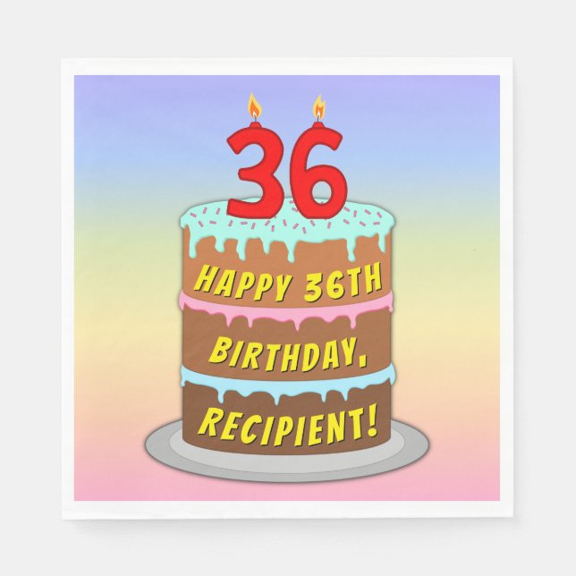 36th Birthday: Fun Cake and Candles + Custom Name Napkins (Front)