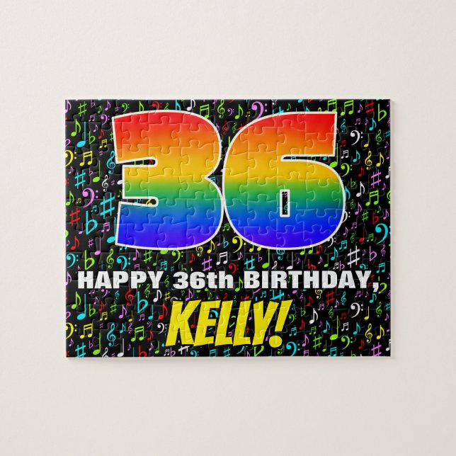 36th Birthday — Fun, Colorful Music Symbols & “36” Jigsaw Puzzle (Horizontal)